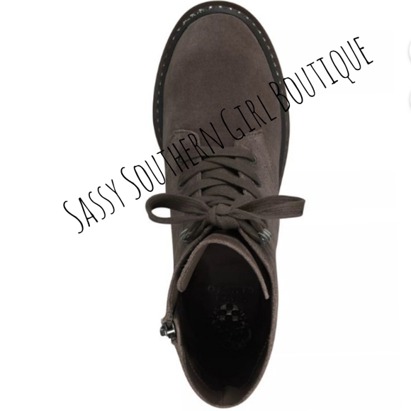 🆕⭐ VINCE CAMUTO suede mocha brown rhinestone combat boots - Picture 3 of 12